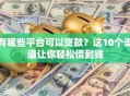 有哪些平台可以贷款？这10个渠道让你轻松借到钱