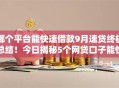 哪个平台能快速借款9月速贷终极总结！今日揭秘5个网贷口子能快速贷款