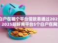 白户在哪个平台借款易通过2025，2025超好用平台5个白户在网贷口子借钱易通过2025
