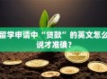 留学申请中“贷款”的英文怎么说才准确？