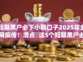 短期黑户必下小额口子2025年全网疯传！清点​这5个短期黑户必下网贷软件