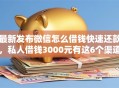 最新发布微信怎么借钱快速还款，私人借钱3000元有这6个渠道