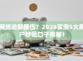 网贷逾期硬伤？2026实测5大黑户秒批口子揭秘！