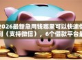 2026最新急用钱哪里可以快速借到（支持微信），6个借款平台最安全可靠利息低无私分享