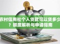 农村信用社个人贷款可以贷多少？额度解析与申请指南