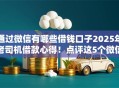通过微信有哪些借钱口子2025年老司机借款心得！点评这5个微信平台有很多网贷借款软件