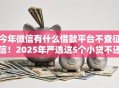 今年微信有什么借款平台不查征信！2025年严选这5个小贷不还换手机号了