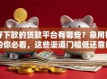 好下款的贷款平台有哪些？急用钱的你必看，这些渠道门槛低还靠谱