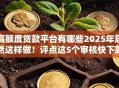 高额度贷款平台有哪些2025年居然这样做！评点这5个审核快下款快的贷款平台