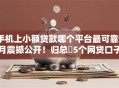 手机上小额贷款哪个平台最可靠9月震撼公开！归总​5个网贷口子中借款软件最可靠
