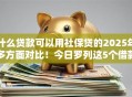 什么贷款可以用社保贷的2025年多方面对比！今日罗列这5个借款无需征信