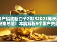 黑户借款新口子20252025年长期观察总结！本篇解析5个黑户贷款新平台2025开放