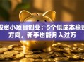 投资小项目创业：5个低成本稳赚方向，新手也能月入过万