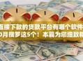 直接下款的贷款平台有哪个软件10月搜罗这5个！本篇为您细致精挑！