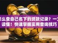 怎么查自己名下的贷款记录？一文读懂！快速掌握实用查询技巧