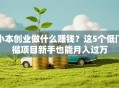 小本创业做什么赚钱？这5个低门槛项目新手也能月入过万