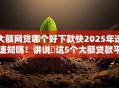 大额网贷哪个好下款快2025年速速知晓！讲说​这5个大额贷款平台下款很快