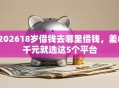 202618岁借钱去哪里借钱，差8千元就选这5个平台