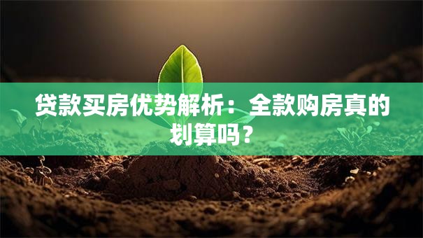 贷款买房优势解析：全款购房真的划算吗？