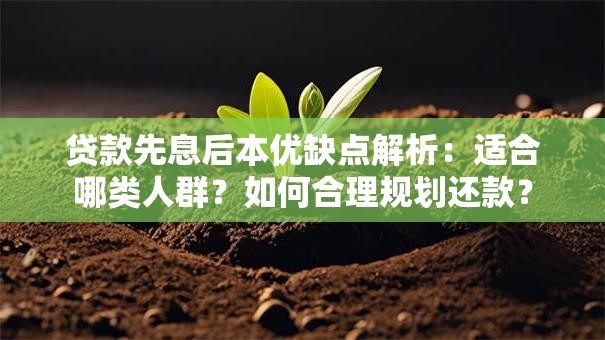 贷款先息后本优缺点解析：适合哪类人群？如何合理规划还款？