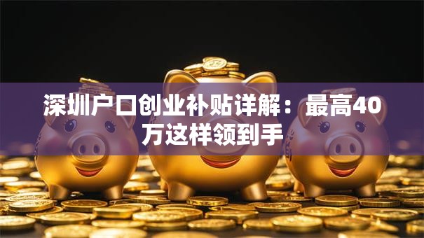 深圳户口创业补贴详解：最高40万这样领到手