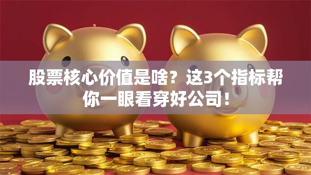 股票核心价值是啥？这3个指标帮你一眼看穿好公司！