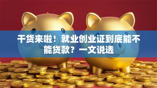 干货来啦！就业创业证到底能不能贷款？一文说透