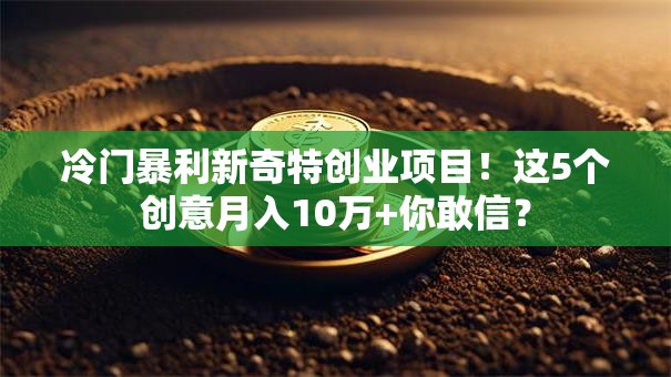 冷门暴利新奇特创业项目！这5个创意月入10万+你敢信？