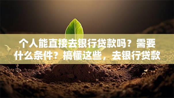 个人能直接去银行贷款吗？需要什么条件？搞懂这些，去银行贷款不白跑！