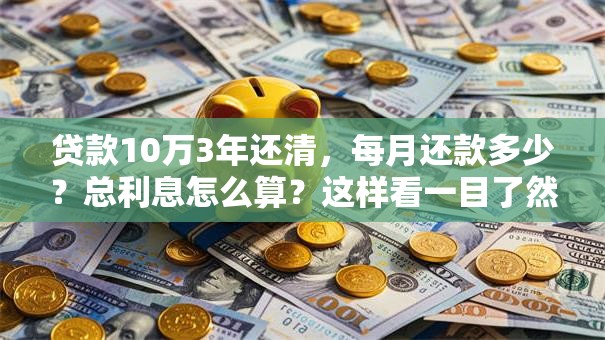 贷款10万3年还清，每月还款多少？总利息怎么算？这样看一目了然