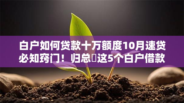 白户如何贷款十万额度10月速贷必知窍门！归总​这5个白户借款十万额度软件