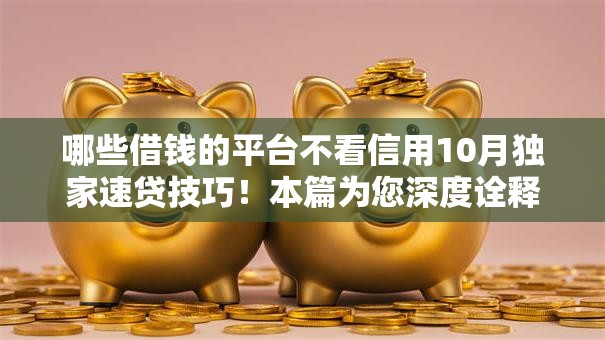 哪些借钱的平台不看信用10月独家速贷技巧！本篇为您深度诠释！