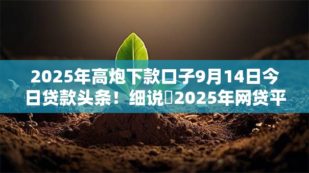 2025年高炮下款口子9月14日今日贷款头条！细说​2025年网贷平台下款借钱