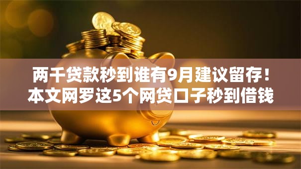 两千贷款秒到谁有9月建议留存！本文网罗这5个网贷口子秒到借钱