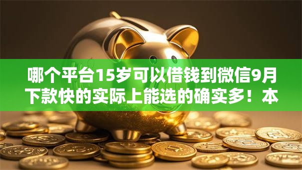 哪个平台15岁可以借钱到微信9月下款快的实际上能选的确实多！本篇为您隆重解读这五个贷款平台！