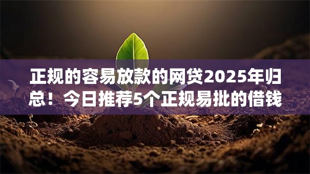 正规的容易放款的网贷2025年归总！今日推荐5个正规易批的借钱app