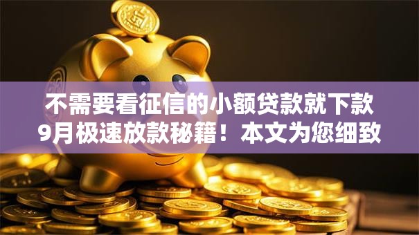不需要看征信的小额贷款就下款9月极速放款秘籍！本文为您细致归结！