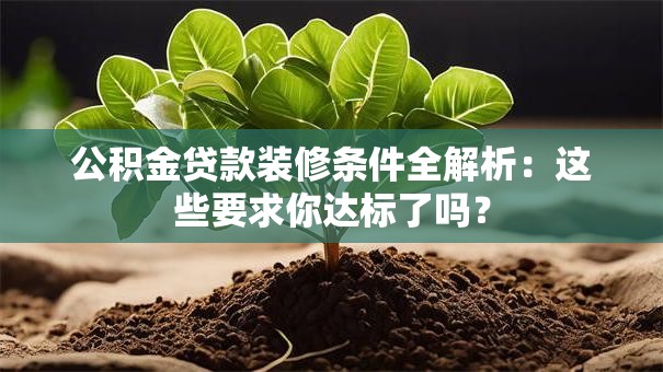 公积金贷款装修条件全解析:这些要求你达标了吗? 公积金贷款装修条件全解析:这些要求你达标了吗?