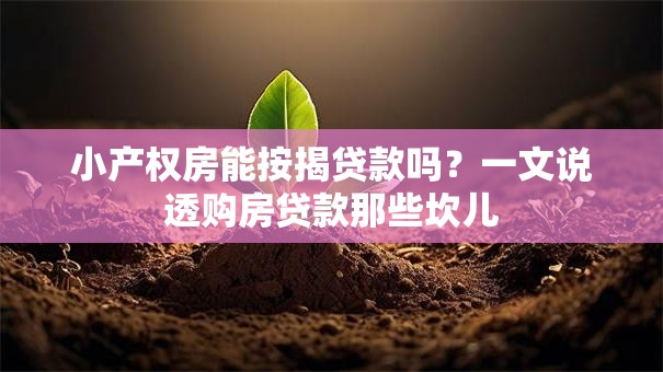 小产权房能按揭贷款吗？一文说透购房贷款那些坎儿