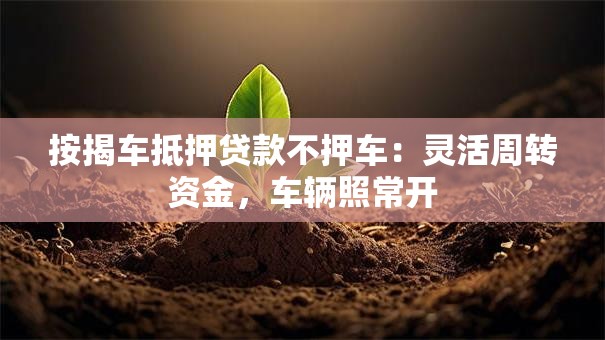 按揭车抵押贷款不押车:灵活周转资金,车辆照常开 按揭车抵押贷款不押车:灵活周转资金,车辆照常开