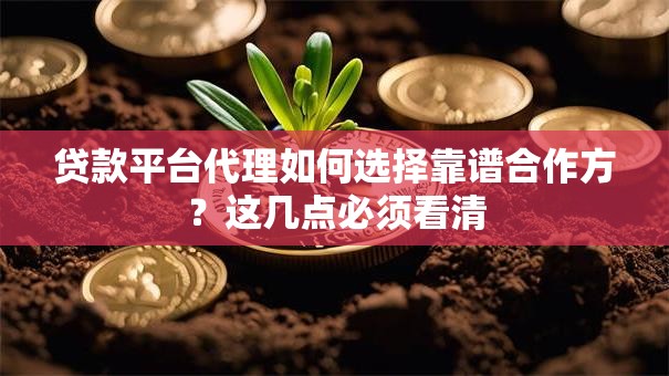 贷款平台代理如何选择靠谱合作方？这几点必须看清